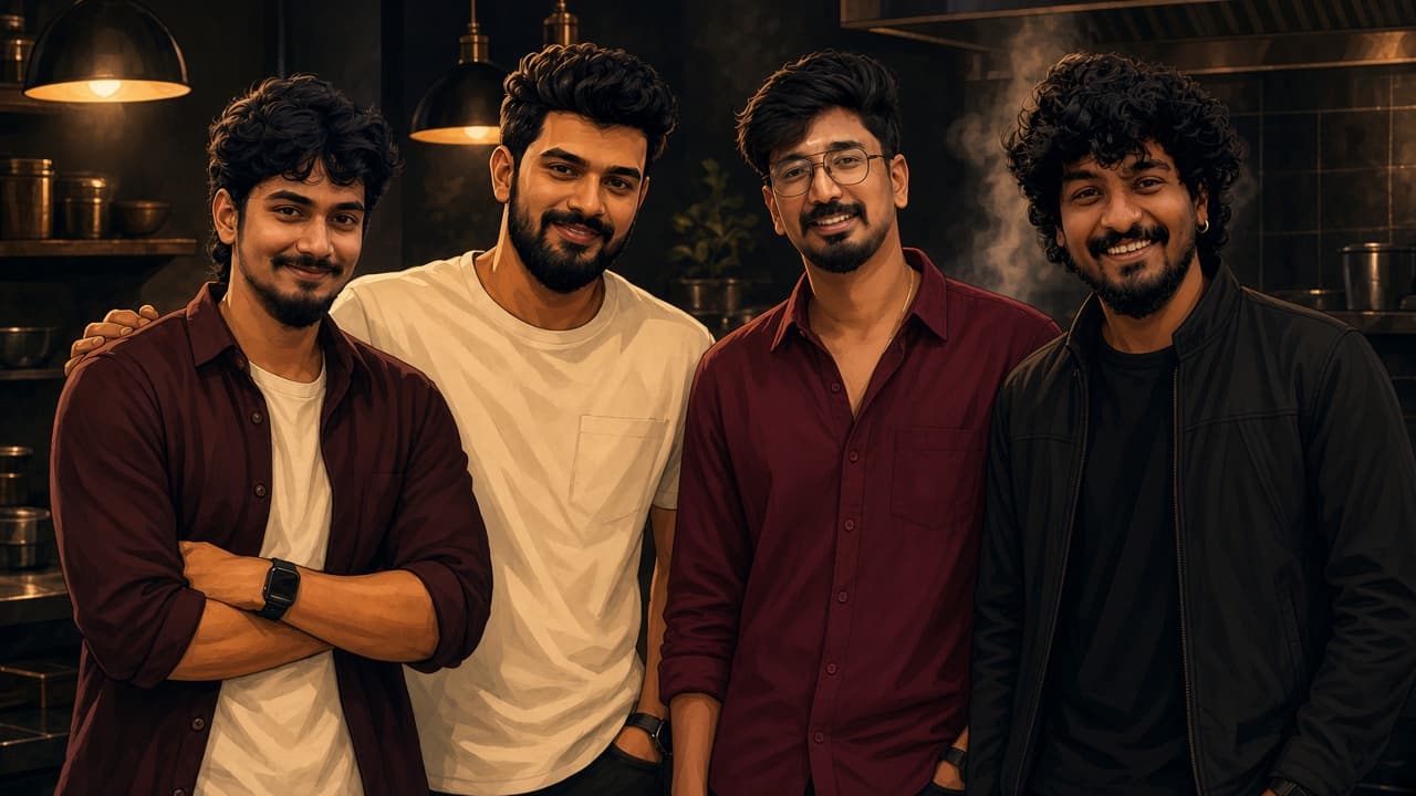 Caricature of the four friends behind Naalvar Kitchen